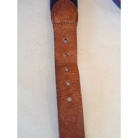 Leather Man Ltd Nautical Flag Belt Leather Trim Brass Buckle CT Mens 40 Maritime - Picture 6 of 13